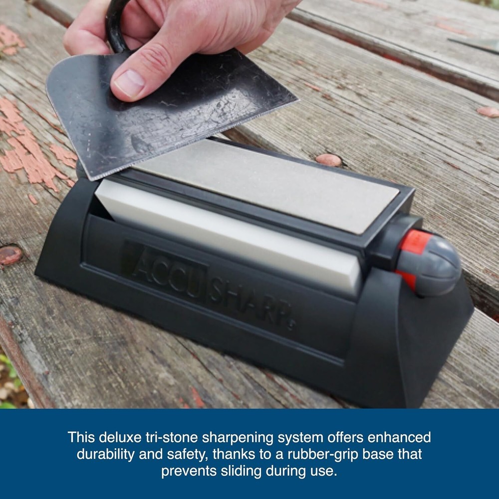 AccuSharp Deluxe Tri-Stone Knife Sharpener System Diamond Ceramic Angle Guide
