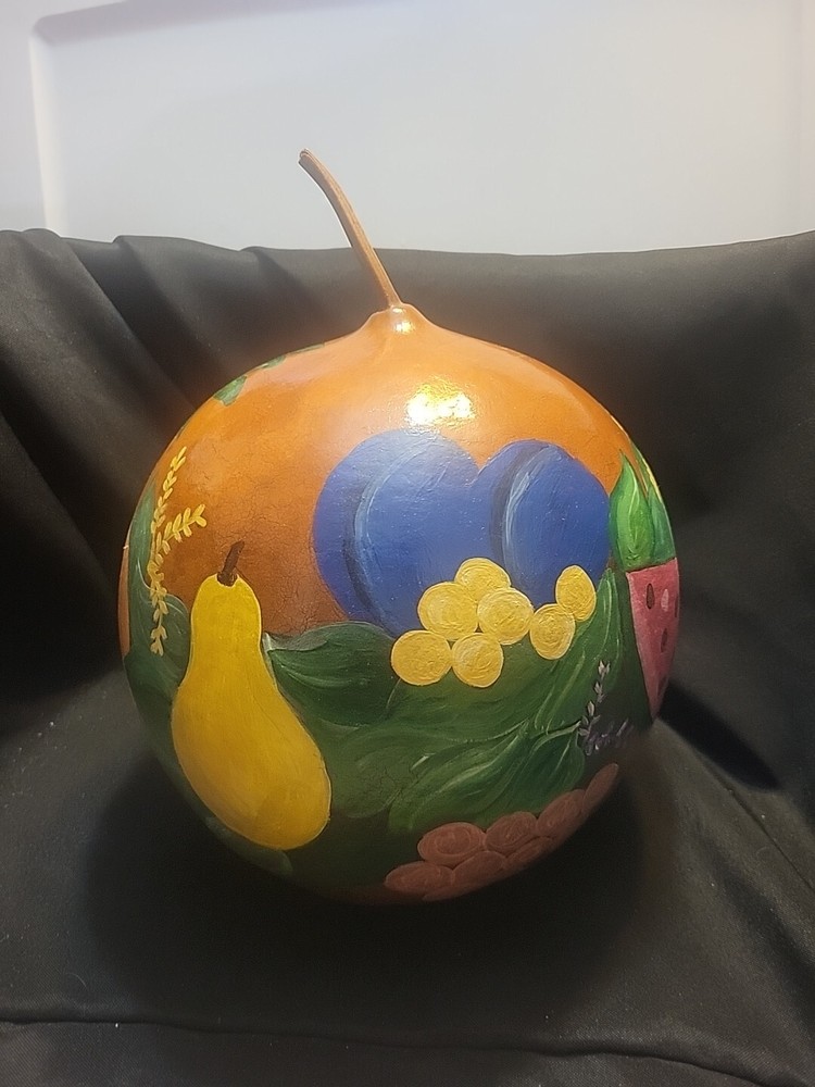 Large Gourd Painted With Fruit