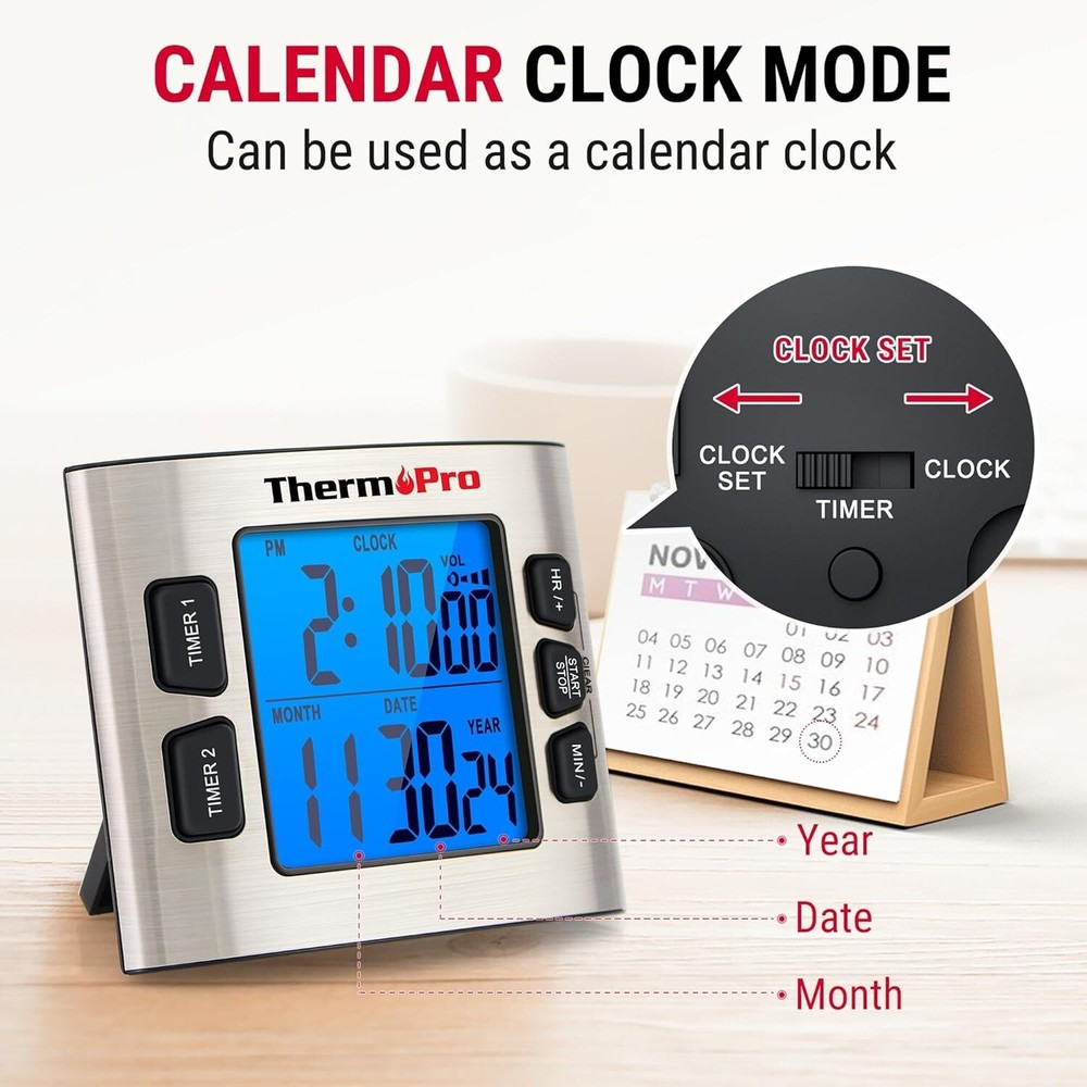 Versatile TM02 Digital Timer - Cooking, Classroom, & Stopwatch with Backlit LCD