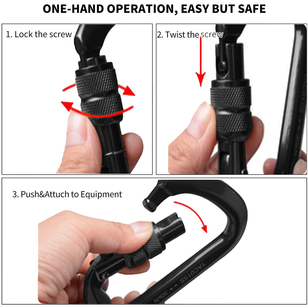 30KN Aluminum Rock Climbing Screwgate Locking Carabiner Large D Shape Clip Hook