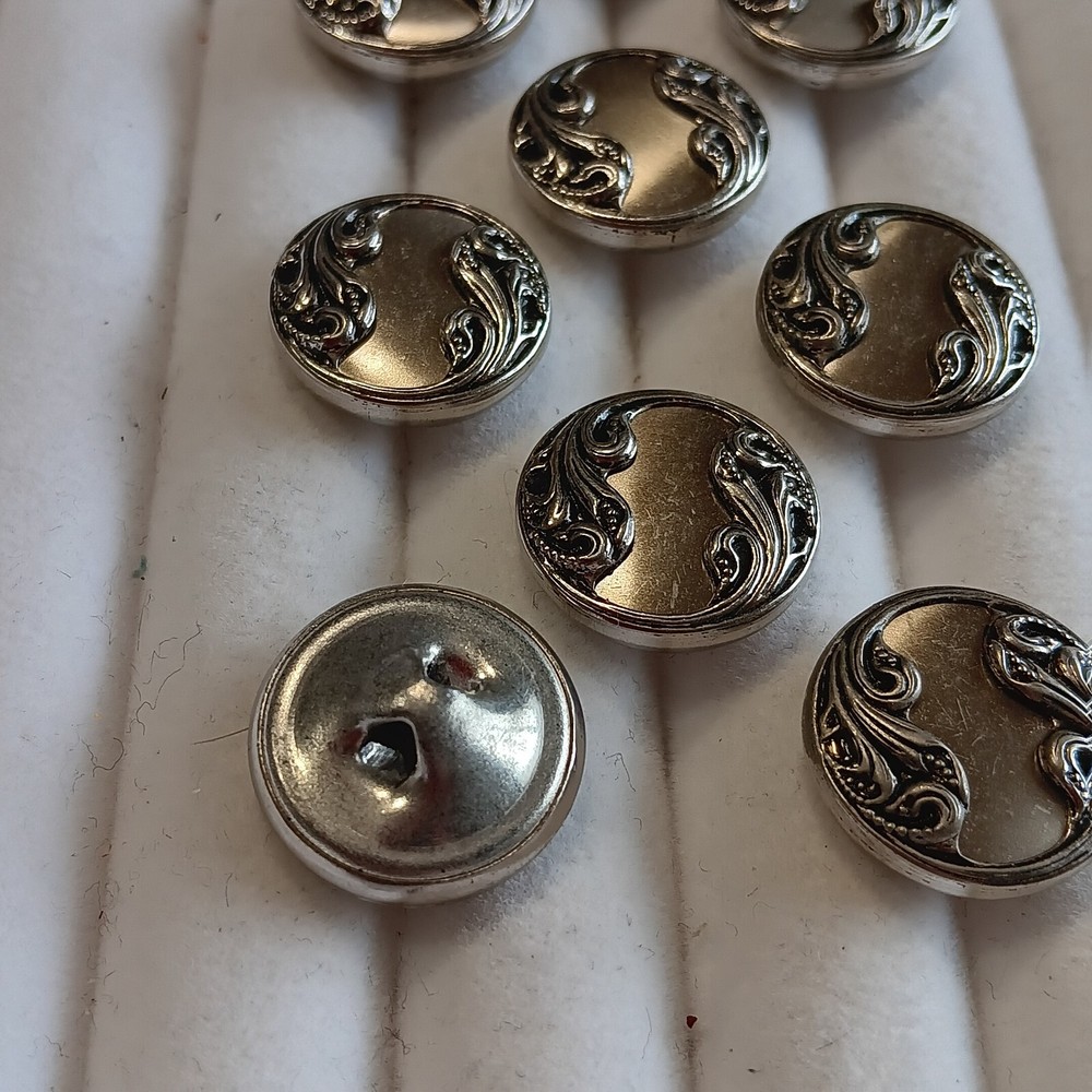 Silver Scroll Blazer Coat Buttons 9 Measures 3/4" Across