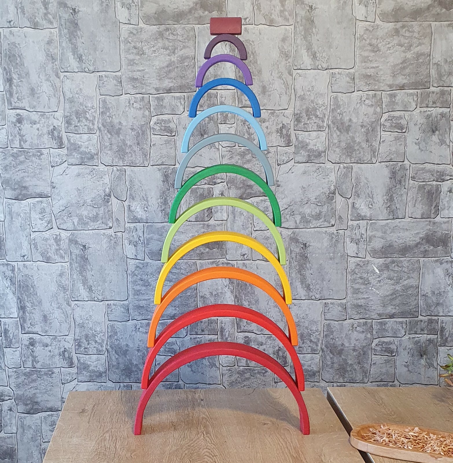 Wooden Waldorf Rainbow Stacker Toy Grimms Style +1 Age 12 pcs.