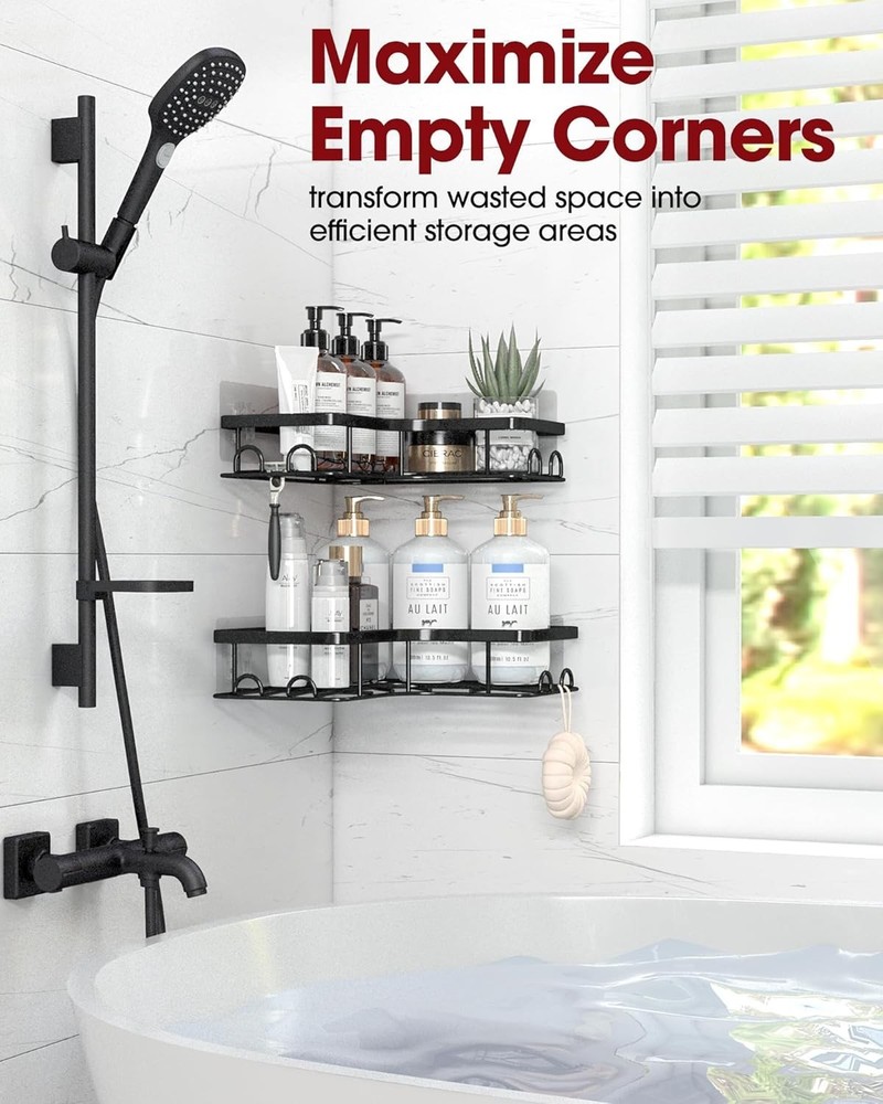 No-Drill 2-Pack Corner Shower Caddies - Durable and Stylish Storage Solution