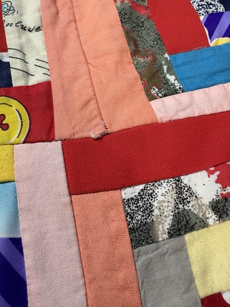 Vtg Handmade Scrap Patchwork MultiColor patterns 76x90 Quilt Full Queen King