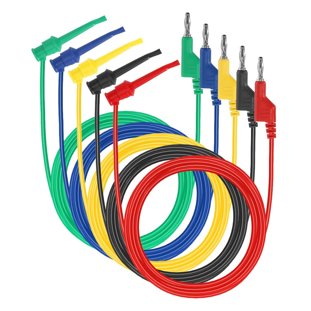 Multimeter Test Lead Set - 5Pcs Stackable Banana Plug to Test Hook Wire Cable Ki