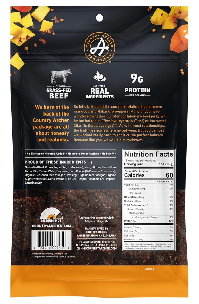 Country Archer Grass-Fed Beef Jerky - Snack Pack, Jerky...