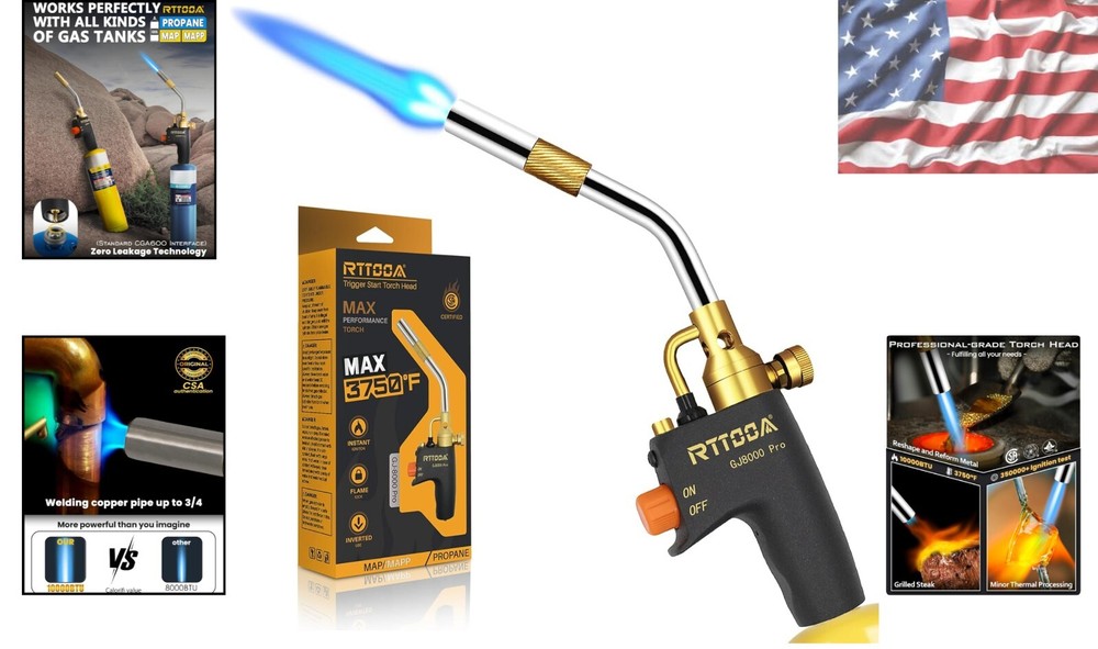 GJ-8000pro Adjustable Propane Torch Kit - Fast Self-Ignition & Certified