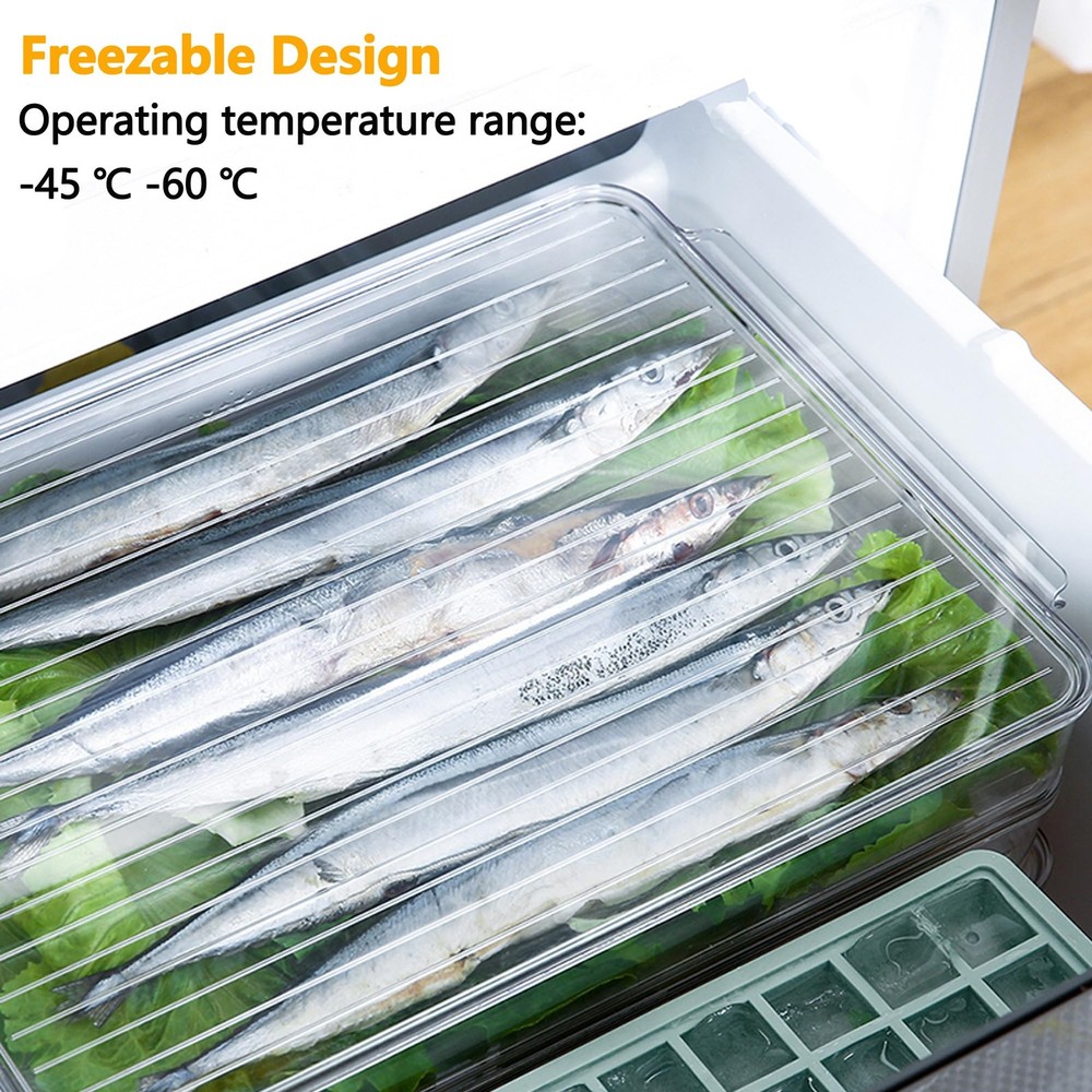 Stackable Freezer Organizer, Flat Produce Saver Sliced Cheese Container with ...