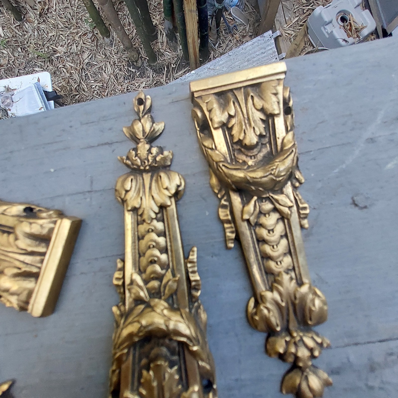 Antique Victorian Brass Furniture Trim Set Of Four Rococo
