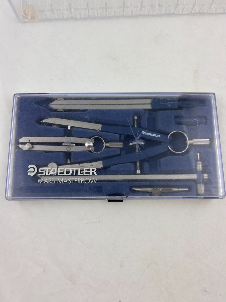 6-Piece Staedtler Mars Superbow Compass Set Germany Drafting Tools Vintage NOTE