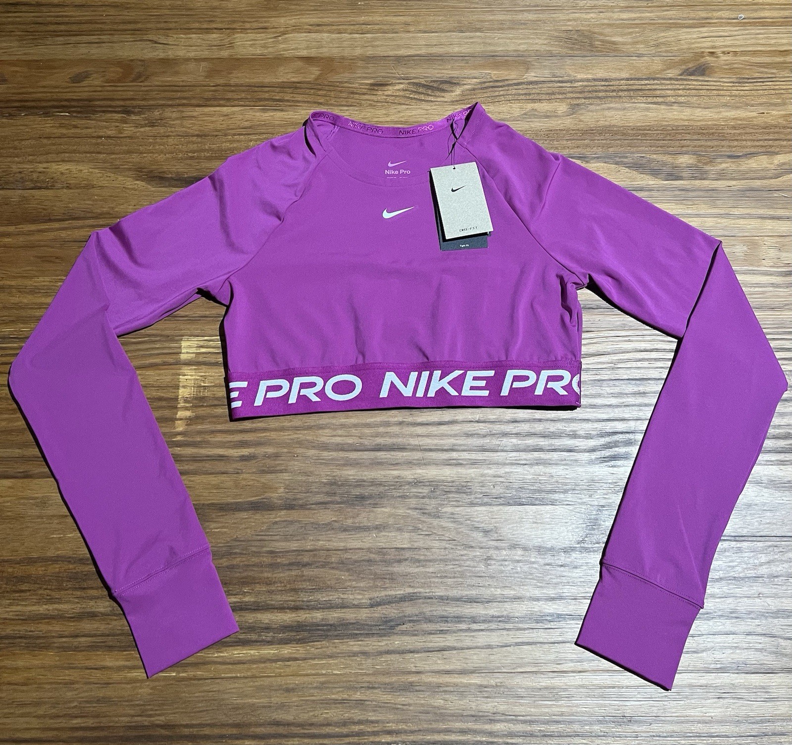Nike Pro Women's Size M Dri-FIT Cropped Long-Sleeve Top Fuchsia FV5484-518