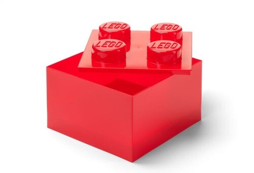 LEGO Stackable Storage Brick with 4 Knobs, Red with a Top Lid Translucent [New T