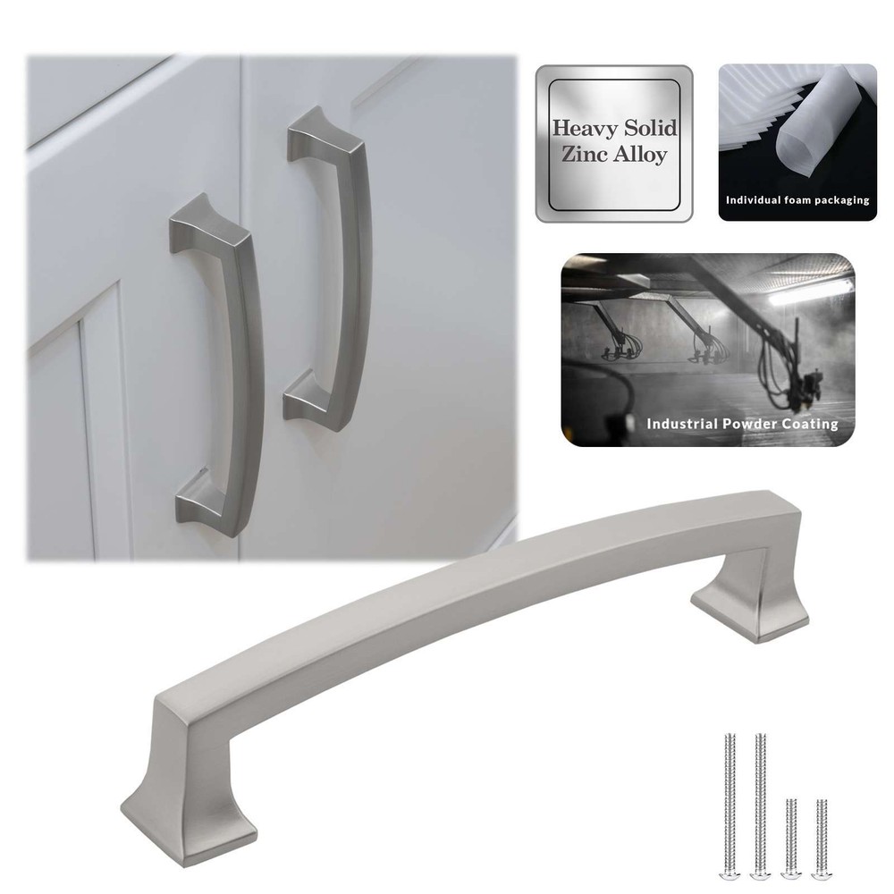 Solid Brushed Nickel Square Cabinet Pulls Handles Kitchen Bathroom Drawers