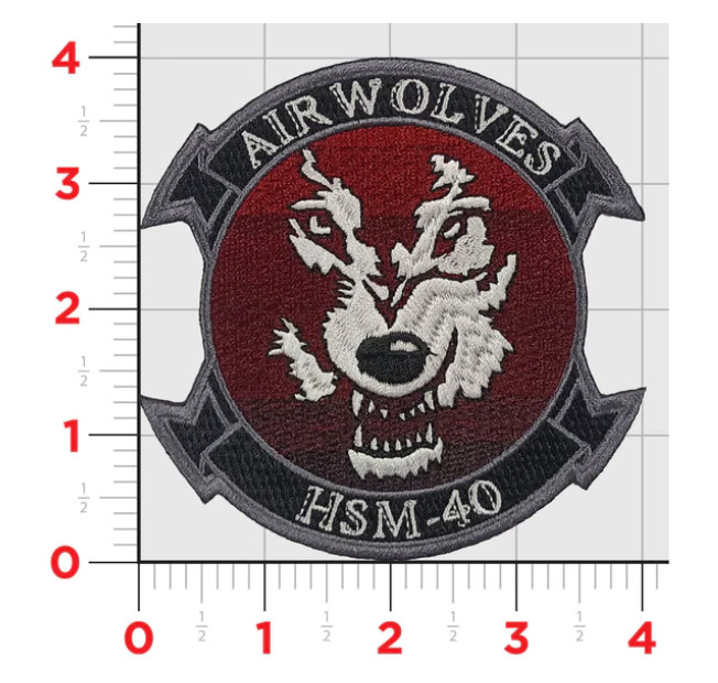 NAVY HSM-40 AIRWOLVES  RED HOOK & LOOP EMBROIDERED PATCH