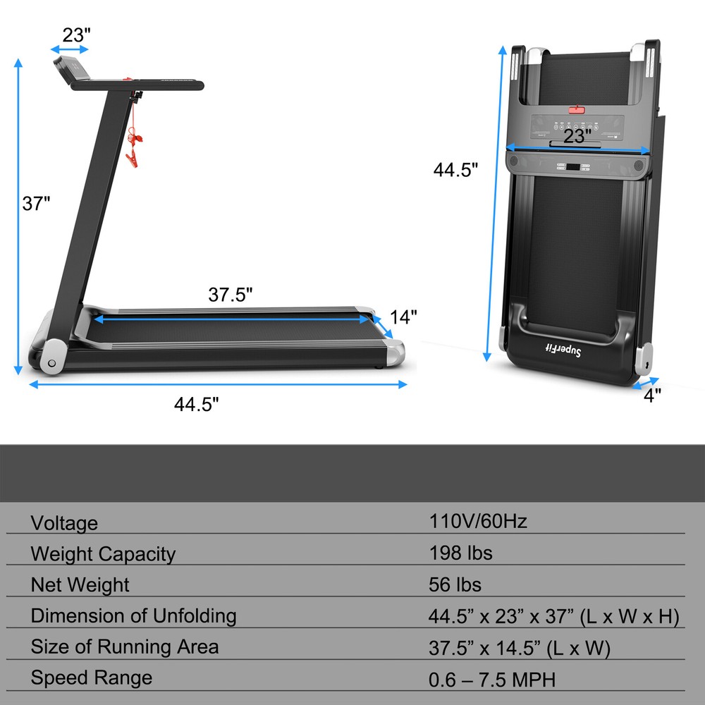 Folding Compact Walking Running Machine Electric Treadmill w/APP Control Speaker