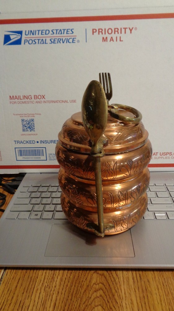 VINTAGE INDIA MIDDLE EASTERN BRASS COPPER STACKING LUNCHBOX