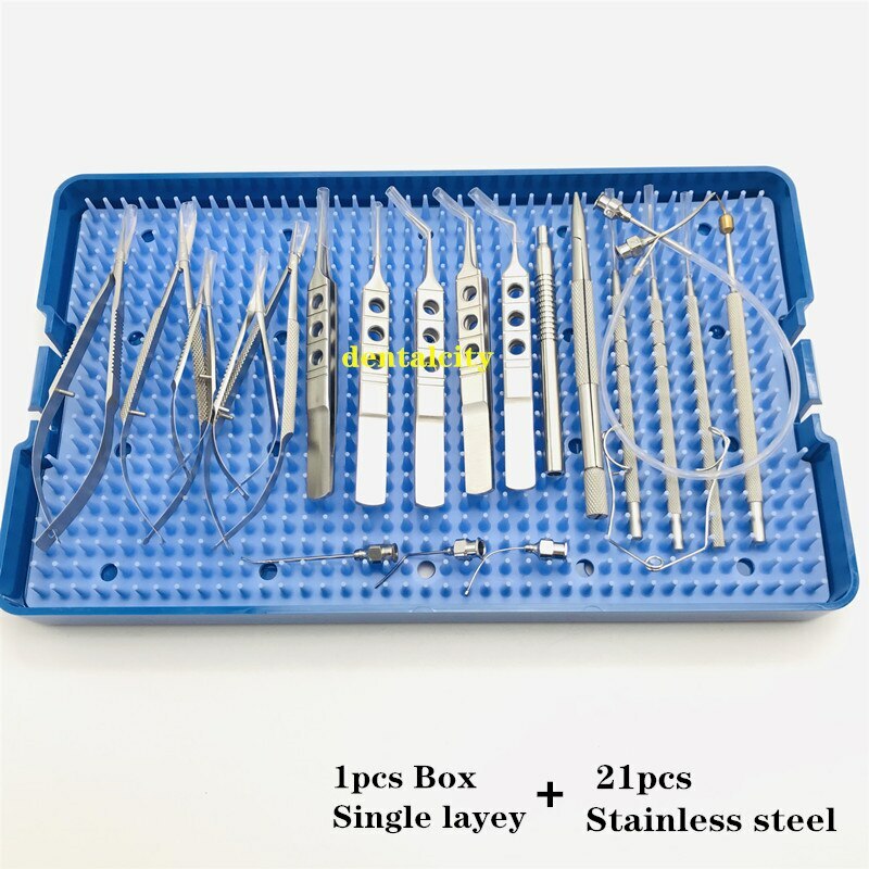 21PCS Ophthalmic Cataract Set Eye Micro Surgery with sterilization tray box case
