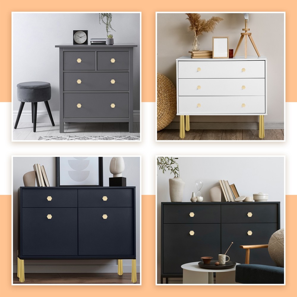 4 Pack Solid Knobs Hexagon Zinc Alloy Cabinets Knob with Screw M4 Black