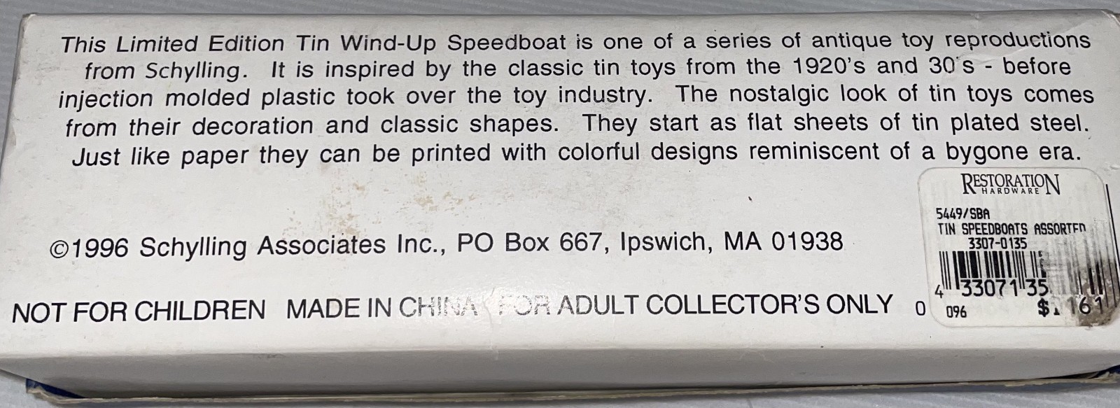 Vintage 1996 Schylling Tin Speed Boat Dragonfly Wind Up Toy Original Box