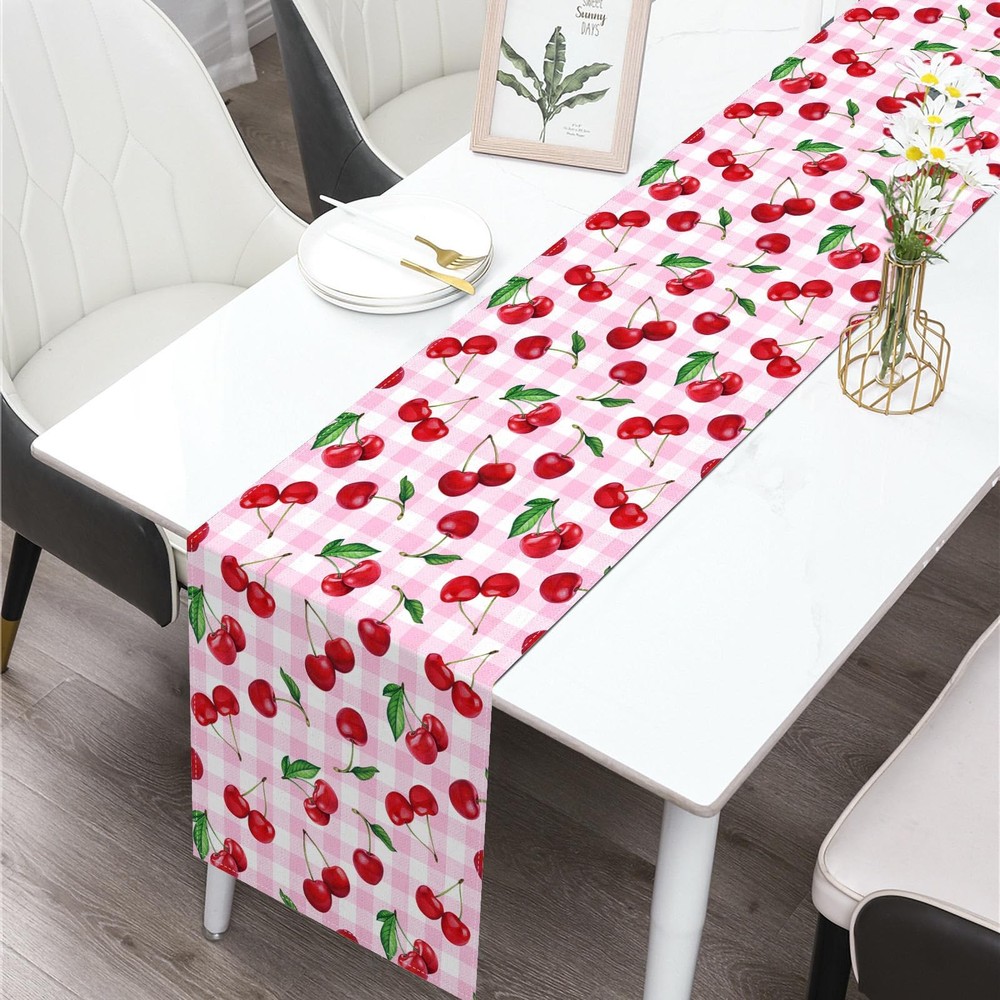 Cherry Table Runner Spring Summer Fruit Birthday Party Decorations Dining Roo...