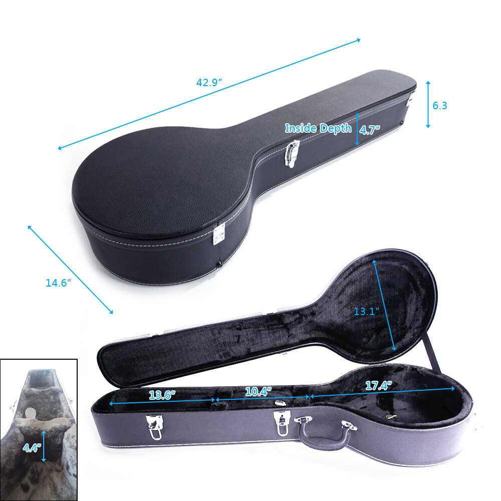 5-String 6-String Microgroove Pattern Leather Wood Banjos Case Black