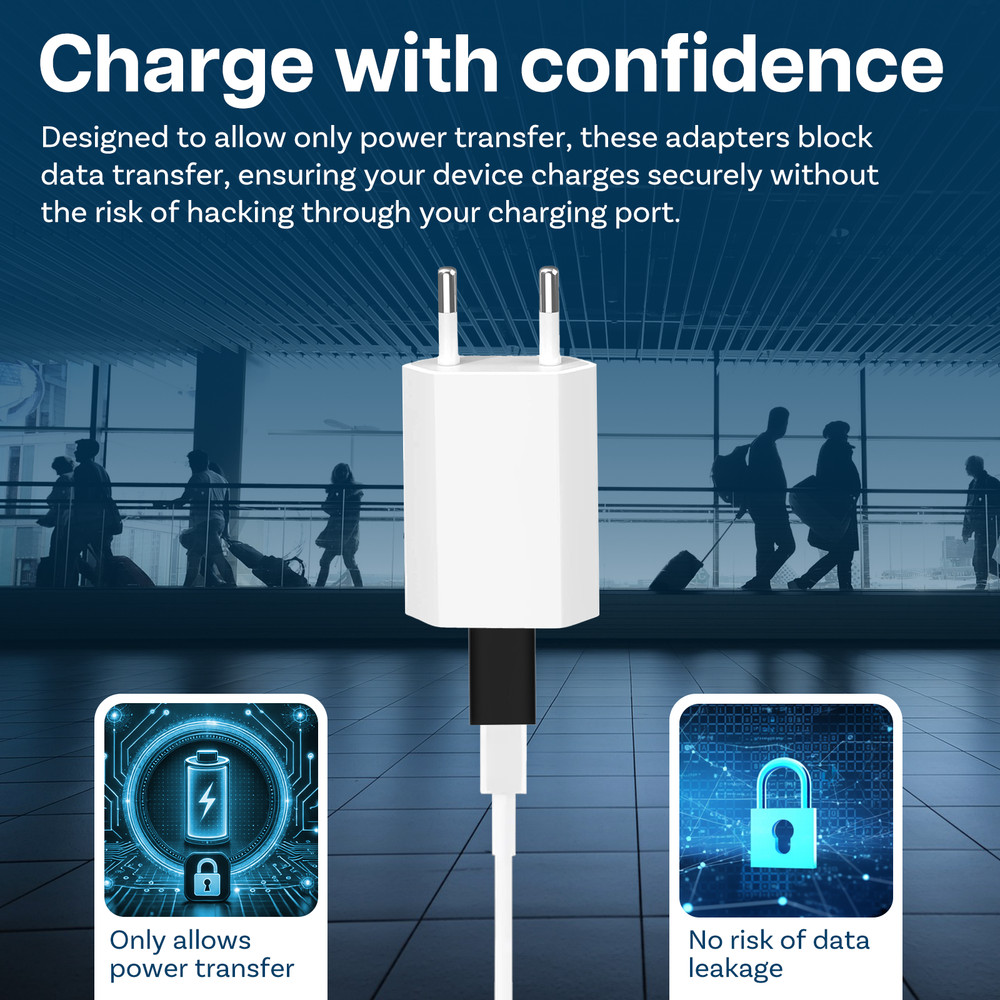 USB Data Blocker [2 Pack] Protect Against Juice Jacking - Refuse Hacking Black