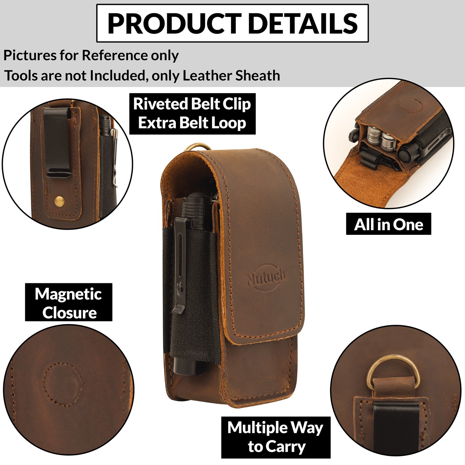 NUTUCH Leather EDC Multitool Sheath with Flip Closure | Leather EDC Organizer