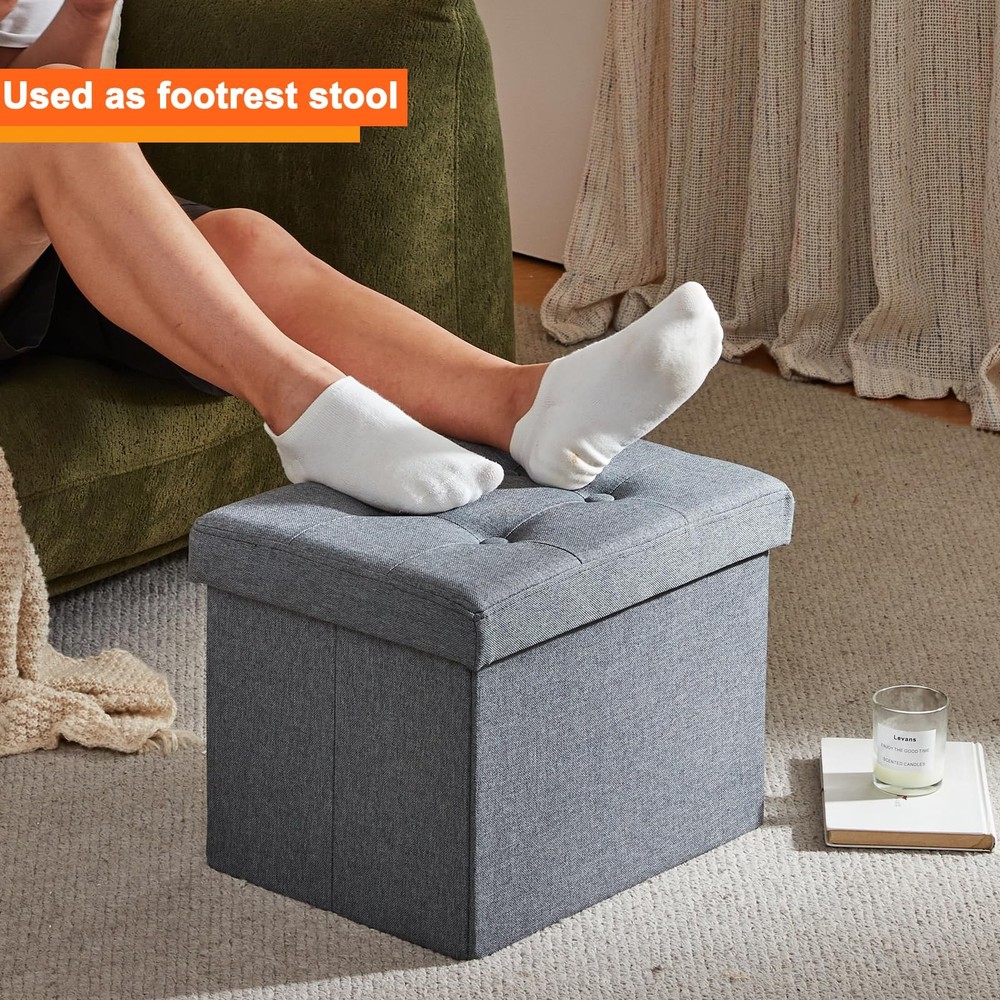 Small Ottoman with Storage, Footrest Stool, Space Saving Design, Grey