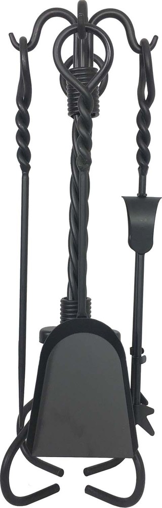 Dagan Five Piece Wrought Iron Fireplace Tool Set, Black
