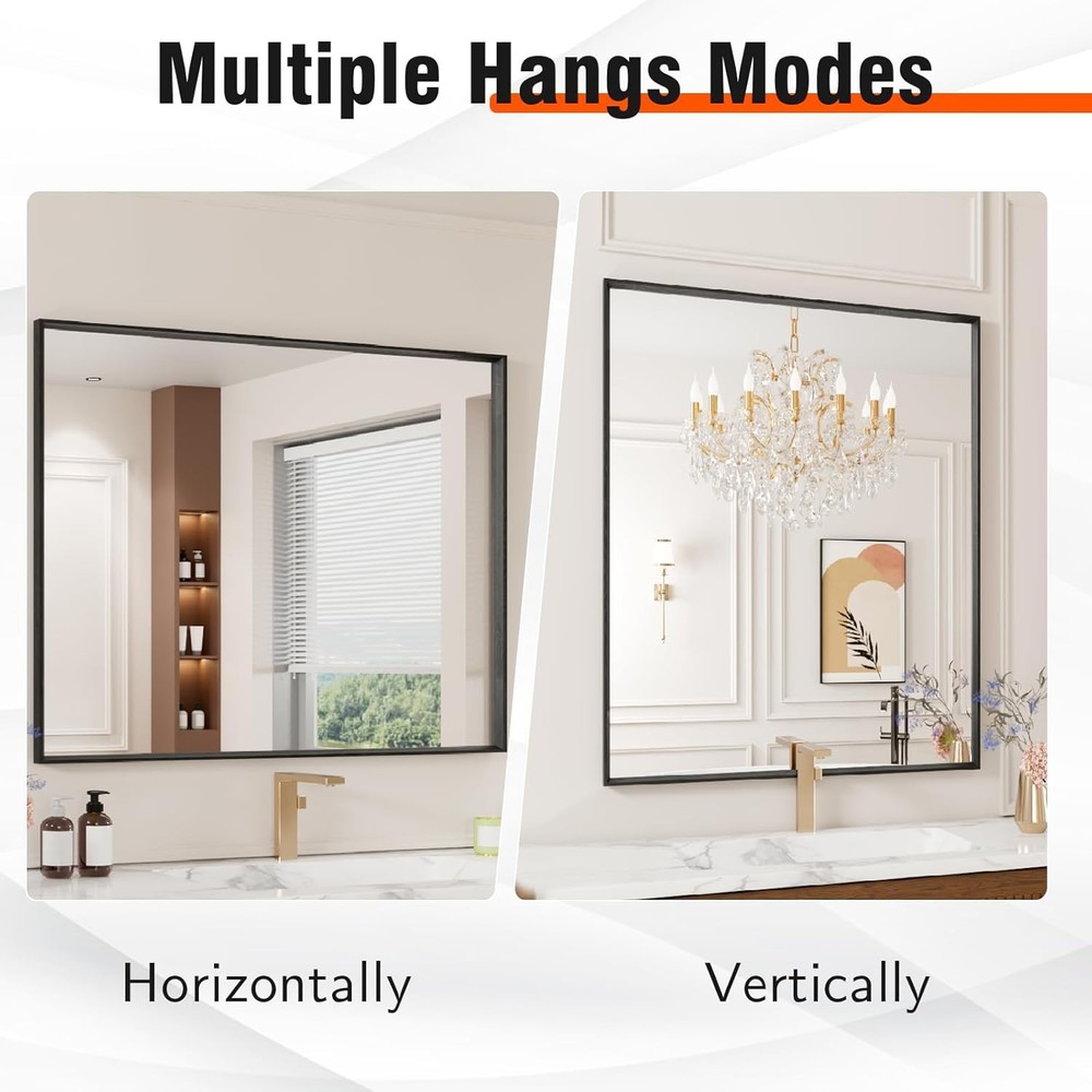 Bathroom Mirror 24X36 Inch Matte Black Framed Mirror Rectangular Wall Mirror