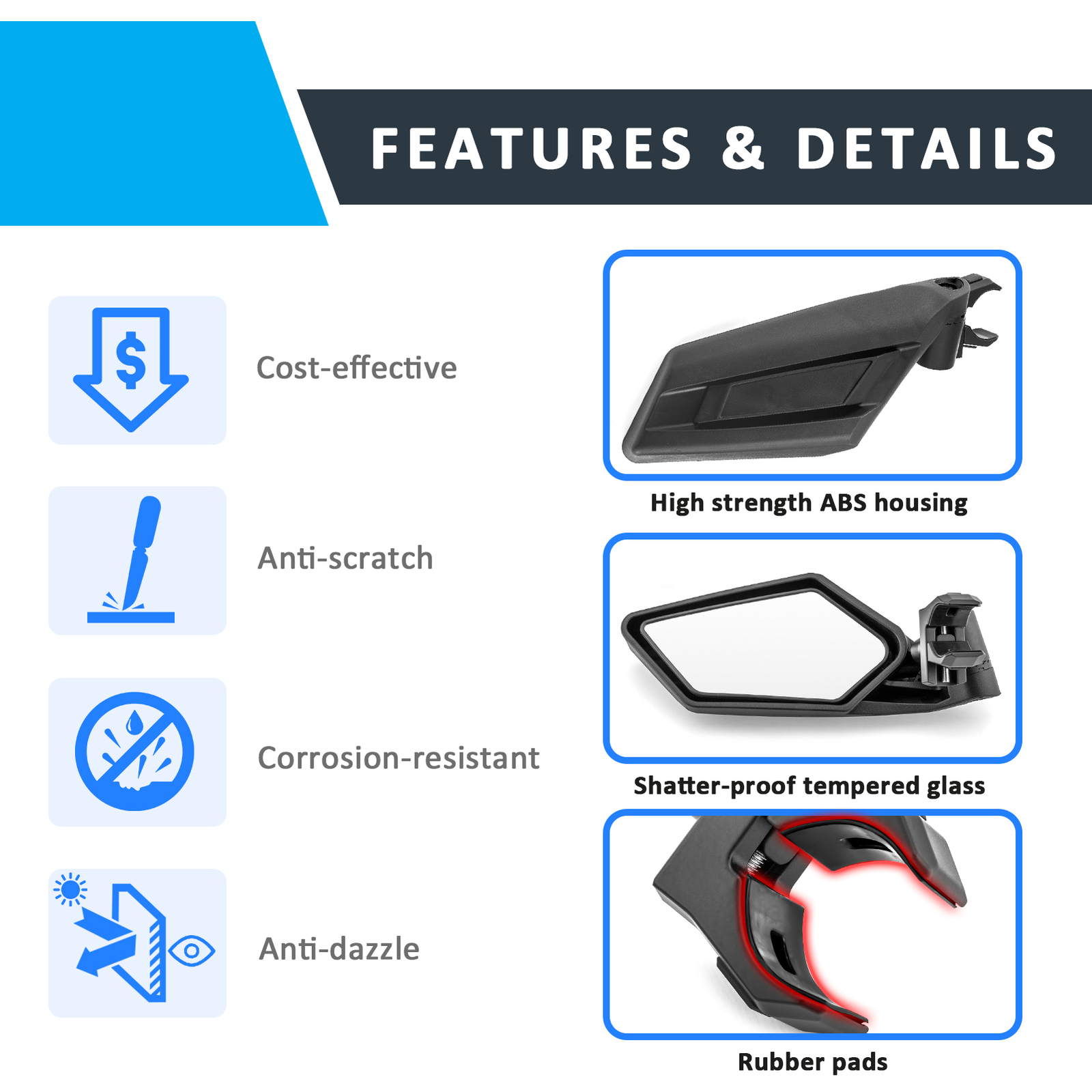 For 2020-2024 Polaris RZR PRO XP 2/4 UTV Rear Side & Center View Convex Mirrors