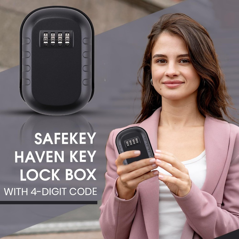 SAFEKEY HAVEN Key Lock Box 4 Digit Combination Wall Mount A4 Secure Lockbox