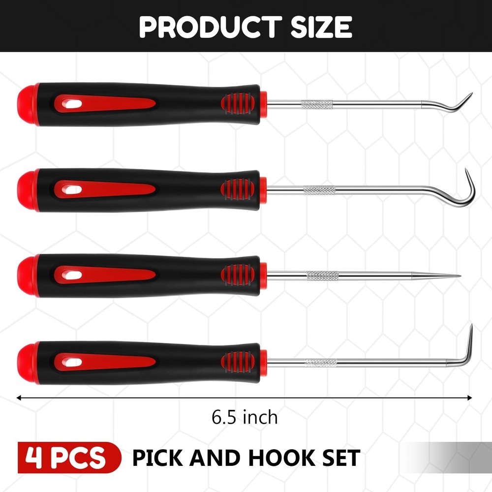 4PCS Pick and Hook Set 6.5" Precision Red