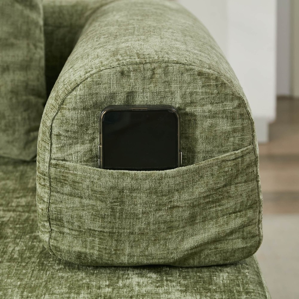 Multi-Functional Floor Sofa Convertible Folding Chenille Bed Sofa Couch Green