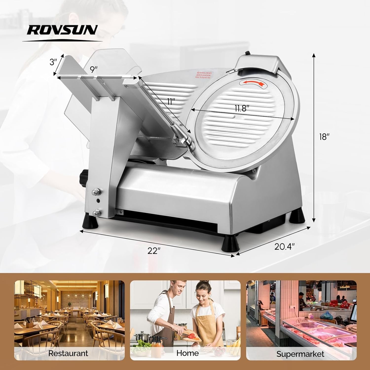 12 inch Commercial Meat Slicer, 270W Electric Frozen Deli Meat Slicer Machine