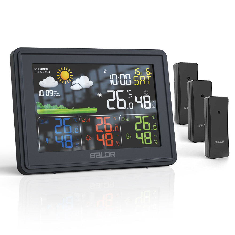 BALDR Digital Wireless Weather Station Indoor Outdoor 3 Thermo Hygrometer Sensor