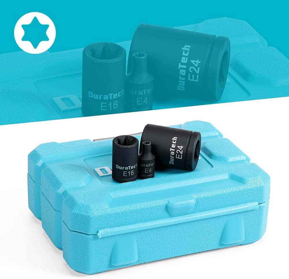 DURATECH 14PC Female E-Torx Torque Socket Star Impact Socket E4-E24 1/4"-1/2" Dr