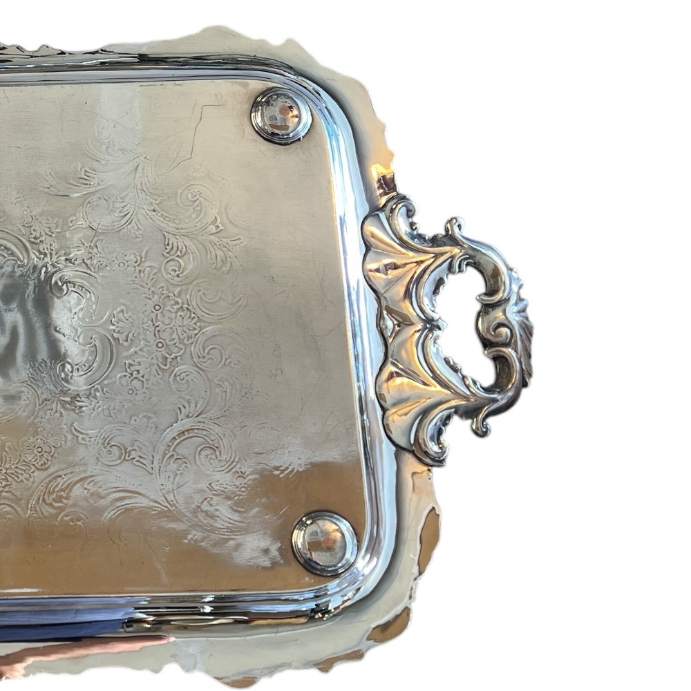 Large Silver Plate Waiters Serving Tray Rectangular Grape Motif 17x28.5