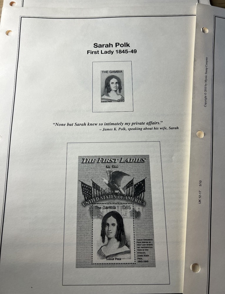 Heritage Collection American First Ladies Collection Album Inserts + 70 Stamps