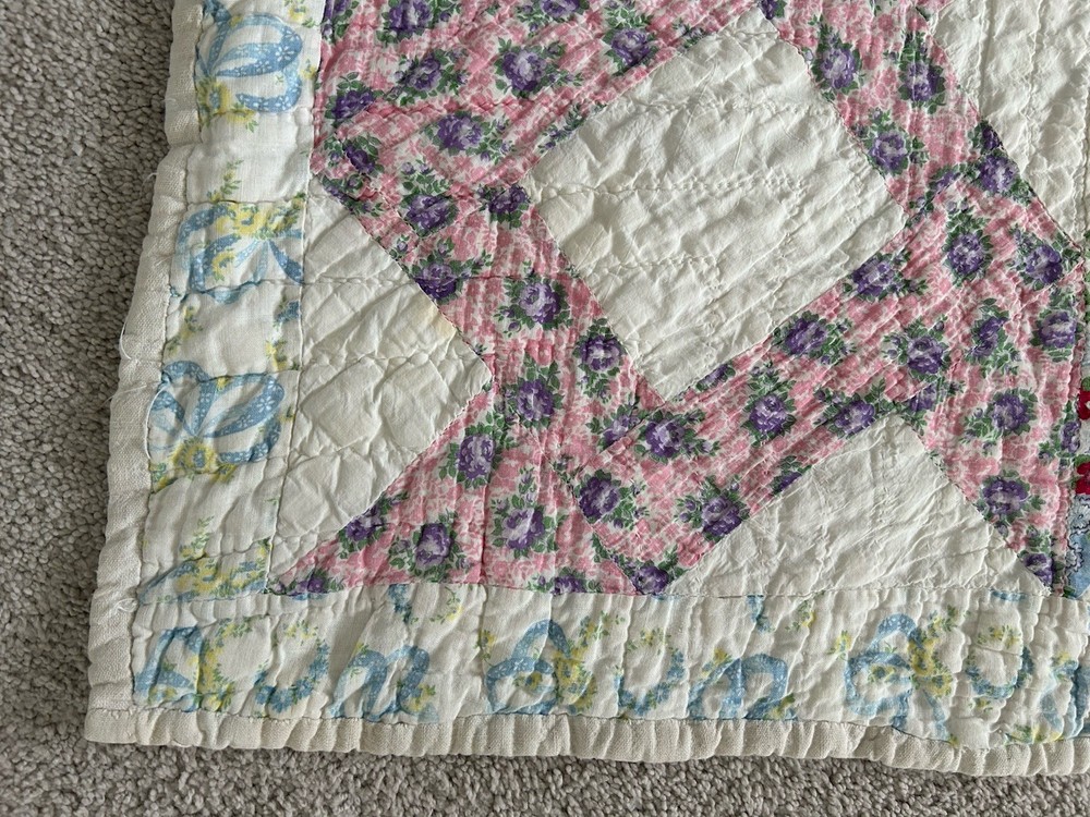 Vtg 1950’s Handmade Patchwork Quilt