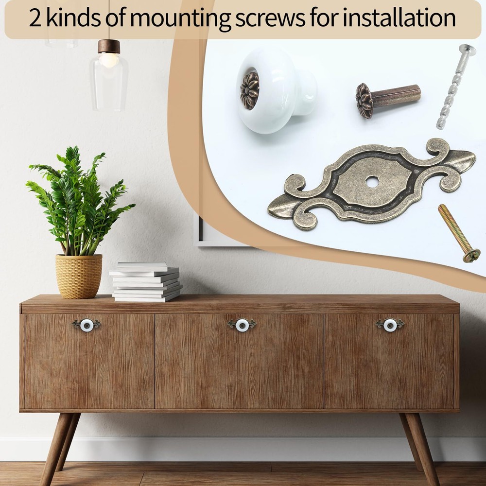 10pcs Ceramic Knobs White Dresser Knobs Vintage Cabinet Knobs with Antique Br...