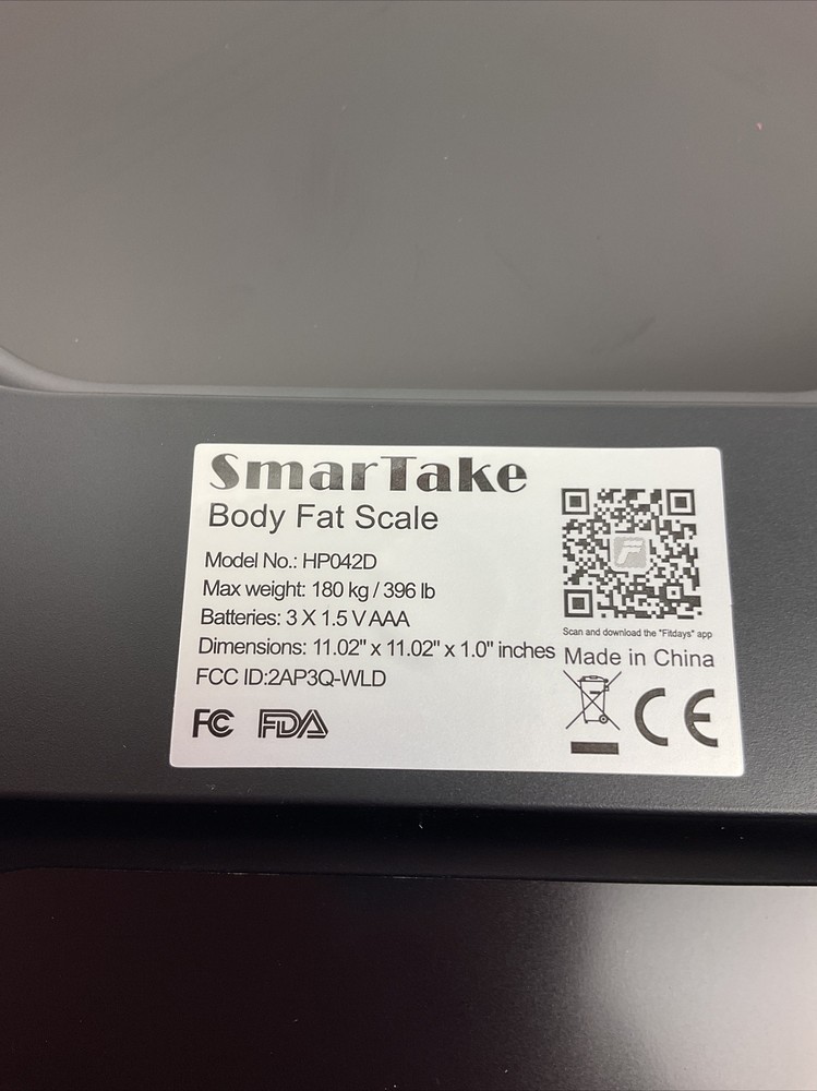 Smartake Body Fat Scale Bluetooth Body Composition Analysis Black NIB