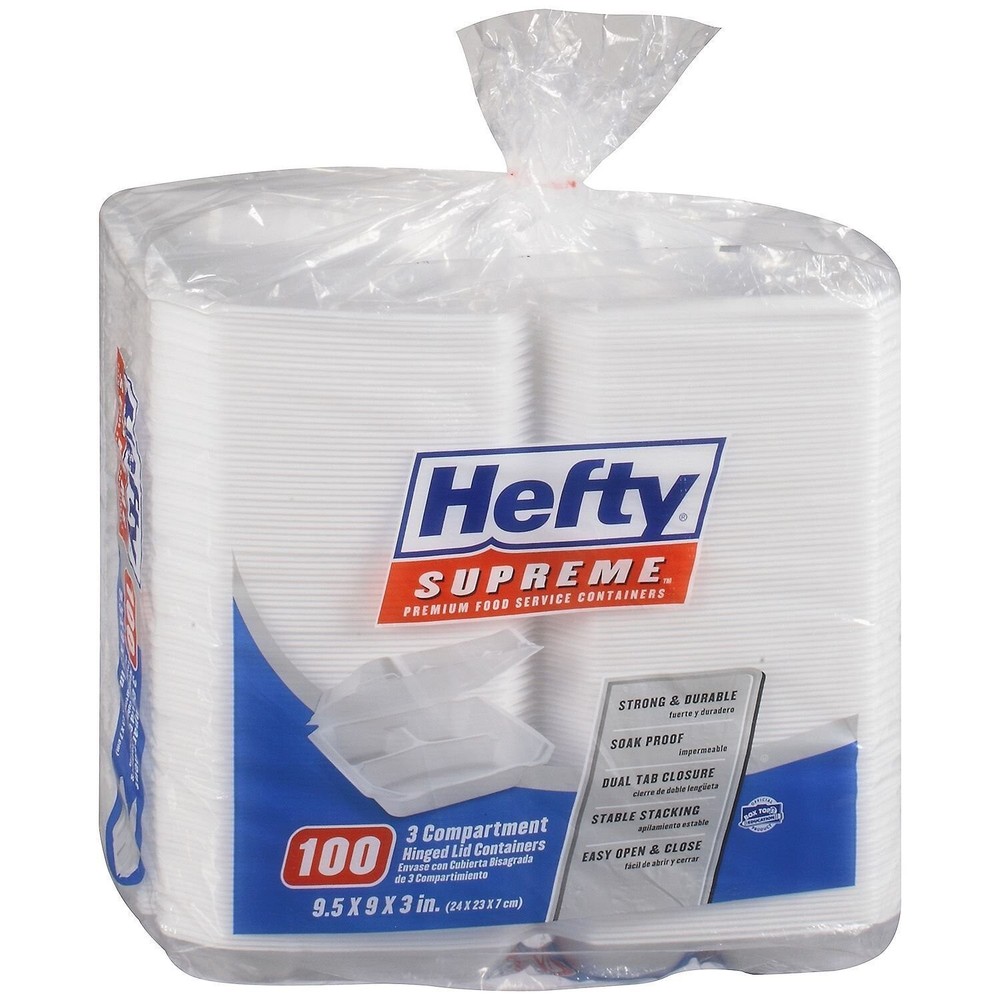 Hefty Hefty Foam Compartment 9" Hinged Lid Tray (100Count)