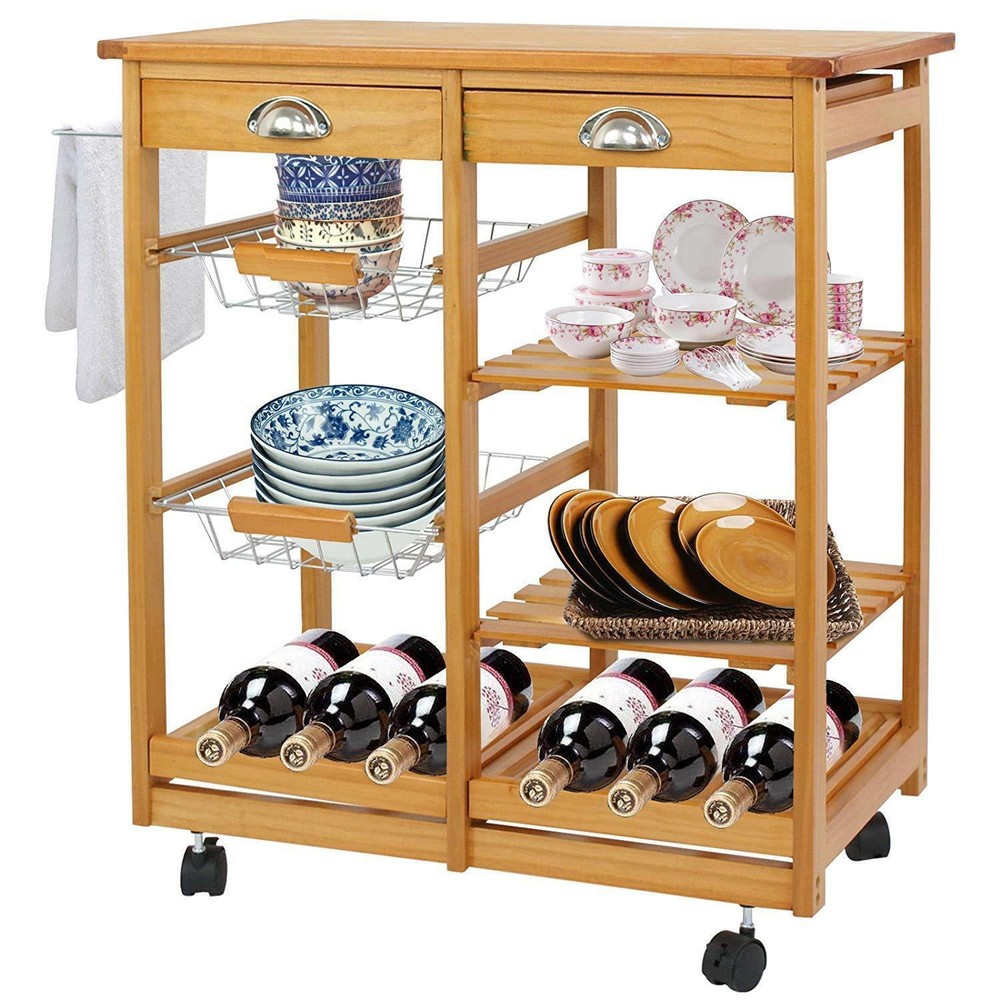 Multi-Function Rolling Cart Storage Cart Small Dining Table with Drawers Kitchen