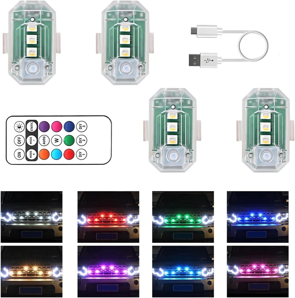 4PCS Wireless LED Strobe Lights with Remote Control, 8 Colors USB Rechargeable A