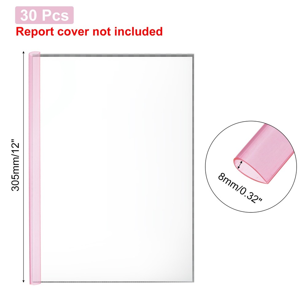30Pcs Binding Bars, 8mm Binding Bars 50 Sheets Capacity, Clear Red