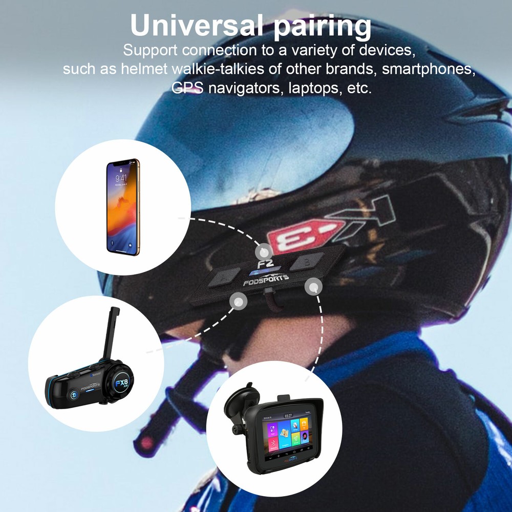 1000M Motorcycle Intercom Helmet Headset Bluetooth 5.4 Interphone F2 Waterproof