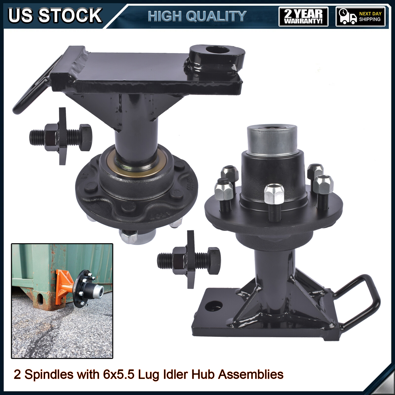 Pair Upgraded 6x5.5 Lug Superior Shipping Container Wheels,Bolt-on Spindle Kit