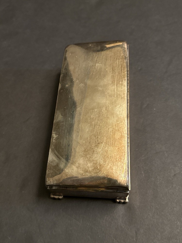 Poole Silver Co 2002 Silverplate Footed Cigarette/Jewelry Box Vintage Wood Lined