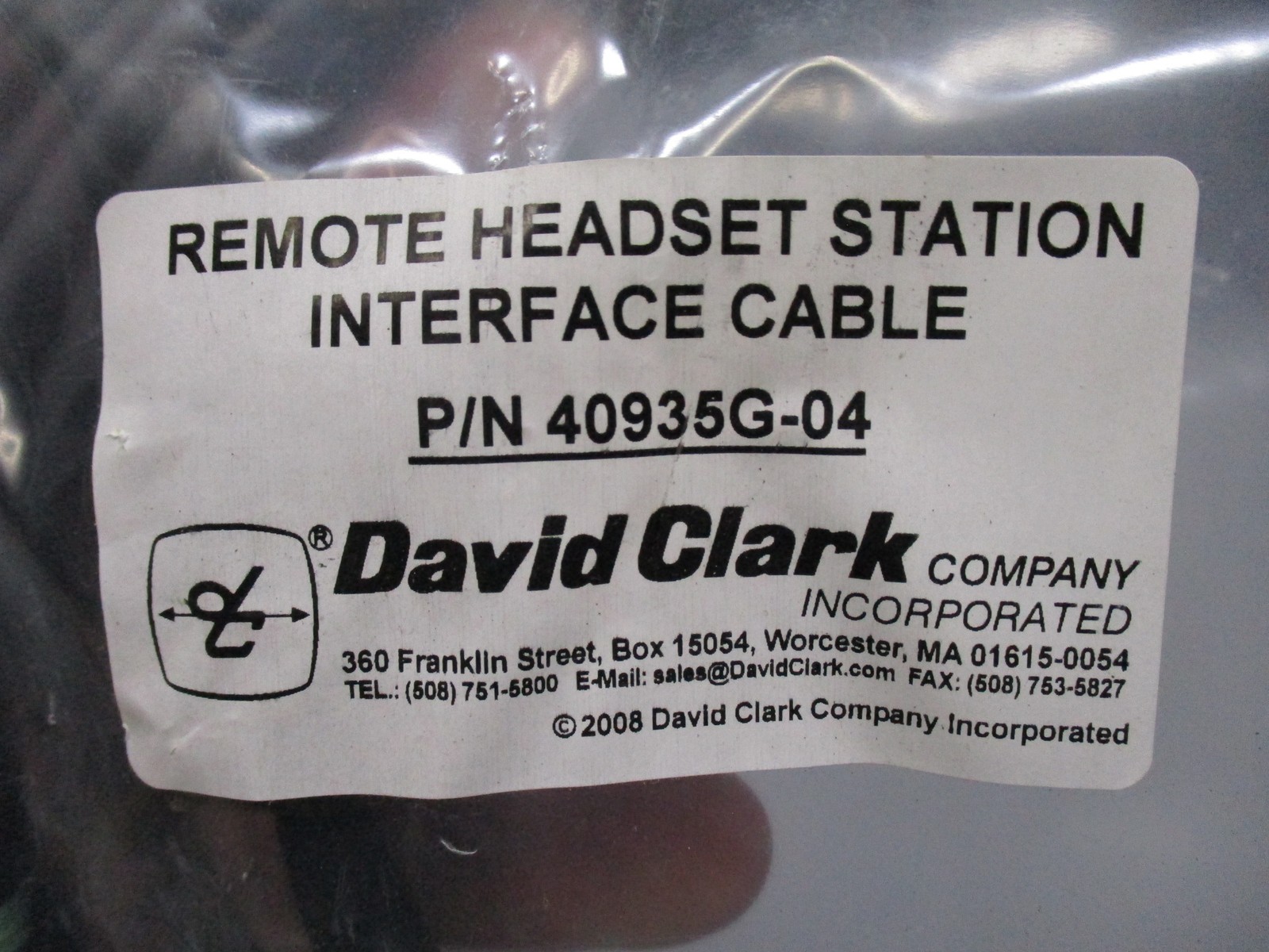 David Clark 40935G-04 Remote Headset Station Interface Cable Military Army - New